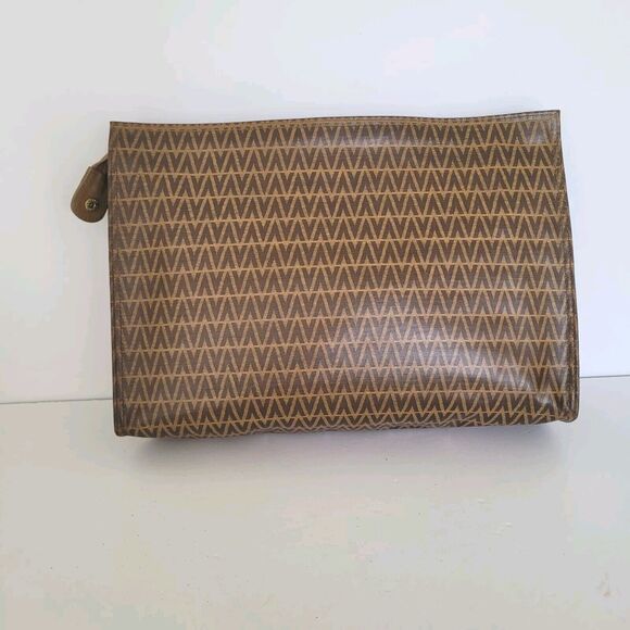 Mario Valentino Bag Clutch Pouch Vintage Handbag Zip Designe Italian Brown Logo - Picture 2 of 9